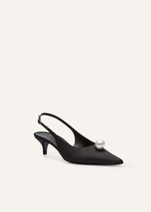 RE25 SLINGBACK KITTEN HEELS BLACK PEARL