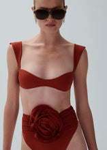 Load image into Gallery viewer, High-waisted flower appliqué swim bottom in rust
