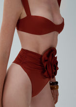 Load image into Gallery viewer, High-waisted flower appliqué swim bottom in rust
