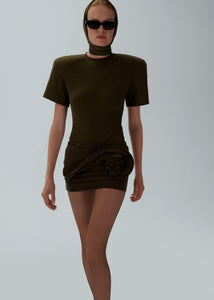 Ribbed short sleeve bodysuit in khaki