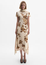 Load image into Gallery viewer, Midi dress with scarf detail in cream floral print

