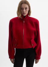 Load image into Gallery viewer, Wool zip-front bomber jacket in red
