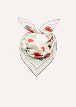 Load image into Gallery viewer, Rose print silk scarf in cream with burgundy trim
