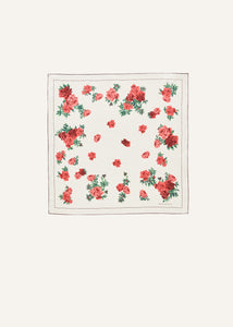 Rose print silk scarf in cream with burgundy trim