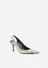 Load image into Gallery viewer, Low slingback pumps in grey snake-effect leather
