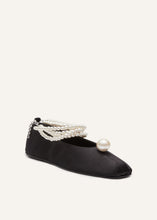 Load image into Gallery viewer, Mother of pearl ballet flats in black satin

