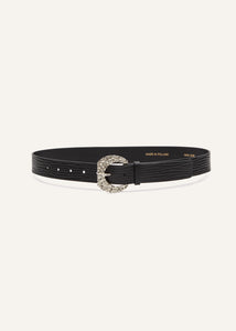 Sculpted buckle belt in embossed leather