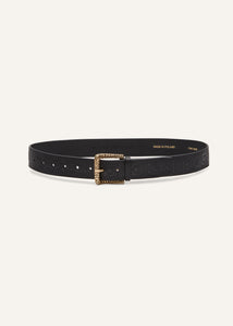 Embossed leather belt in black