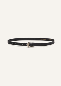 Thin silver deco belt in black leather