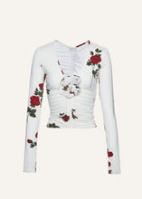 Load image into Gallery viewer, Ruched v neck long sleeve jersey top in white print
