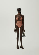 Load image into Gallery viewer, Criss cross halter swimsuit in metallic blush
