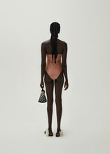 Load image into Gallery viewer, Criss cross halter swimsuit in metallic blush
