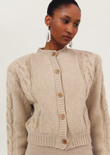 Load and play video in Gallery viewer, Cashmere cable knit cardigan in beige
