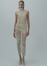 Load and play video in Gallery viewer, Lace crochet high neck blouse in cream

