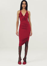 Load and play video in Gallery viewer, Ruched halter midi dress in red
