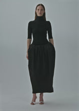 Load and play video in Gallery viewer, High-neck puff skirt midi dress in black
