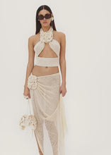 Load and play video in Gallery viewer, Crochet wrap halter top in cream
