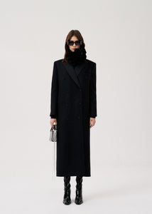 Long classic wool coat in black