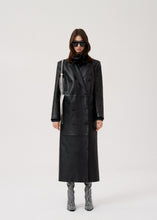 Load image into Gallery viewer, Long leather tailored coat in black
