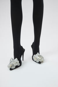 Handmade crystal flower slingback heels in cream