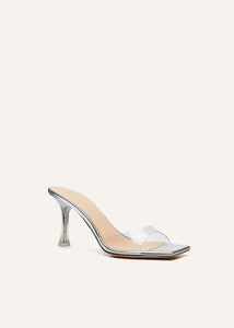Thin pvc and leather mules in silver