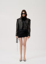 Load image into Gallery viewer, Cropped biker jacket in black leather
