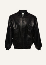 Load image into Gallery viewer, Oversized leather bomber jacket in black
