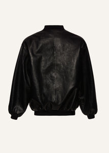 Oversized leather bomber jacket in black