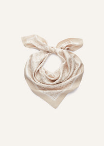 Logo print silk scarf in camel