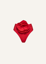 Load image into Gallery viewer, High-waisted flower appliqué swim bottom in red
