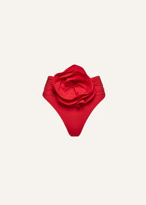 High-waisted flower appliqué swim bottom in red