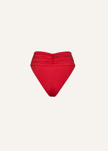 High-waisted flower appliqué swim bottom in red