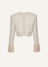 Load image into Gallery viewer, Chenille crochet fringe blazer in cream
