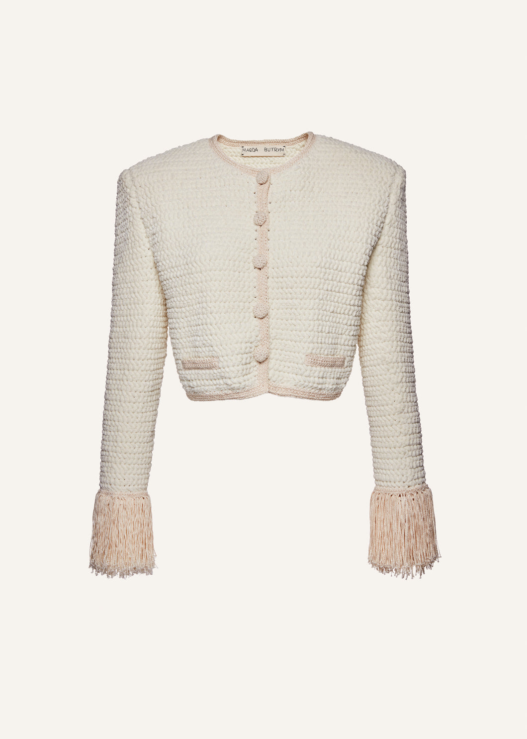 Chenille crochet fringe blazer in cream