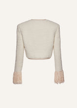 Load image into Gallery viewer, Chenille crochet fringe blazer in cream
