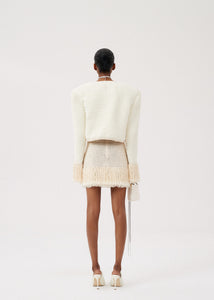 Chenille crochet fringe blazer in cream
