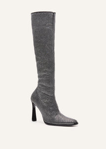 Knee high boots in black diamante crystals