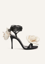 Load image into Gallery viewer, RE23 FLOWER SHOES BLACK SATIN IVORY FLOWER

