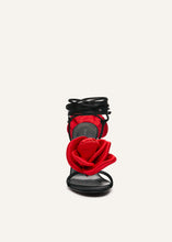 Load image into Gallery viewer, RE23 FLOWER SHOES BLACK SATIN RED FLOWER
