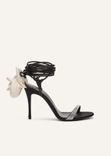Load image into Gallery viewer, RE23 FLOWER SHOES BLACK SATIN WITH STRASS IVORY FLOWER
