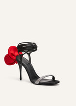 Load image into Gallery viewer, RE23 FLOWER SHOES BLACK SATIN WITH STRASS RED FLOWER
