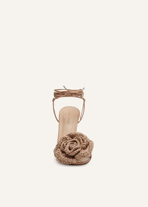 RE23 SANDALS WRAP AROUND NUDE CROCHET FLOWER
