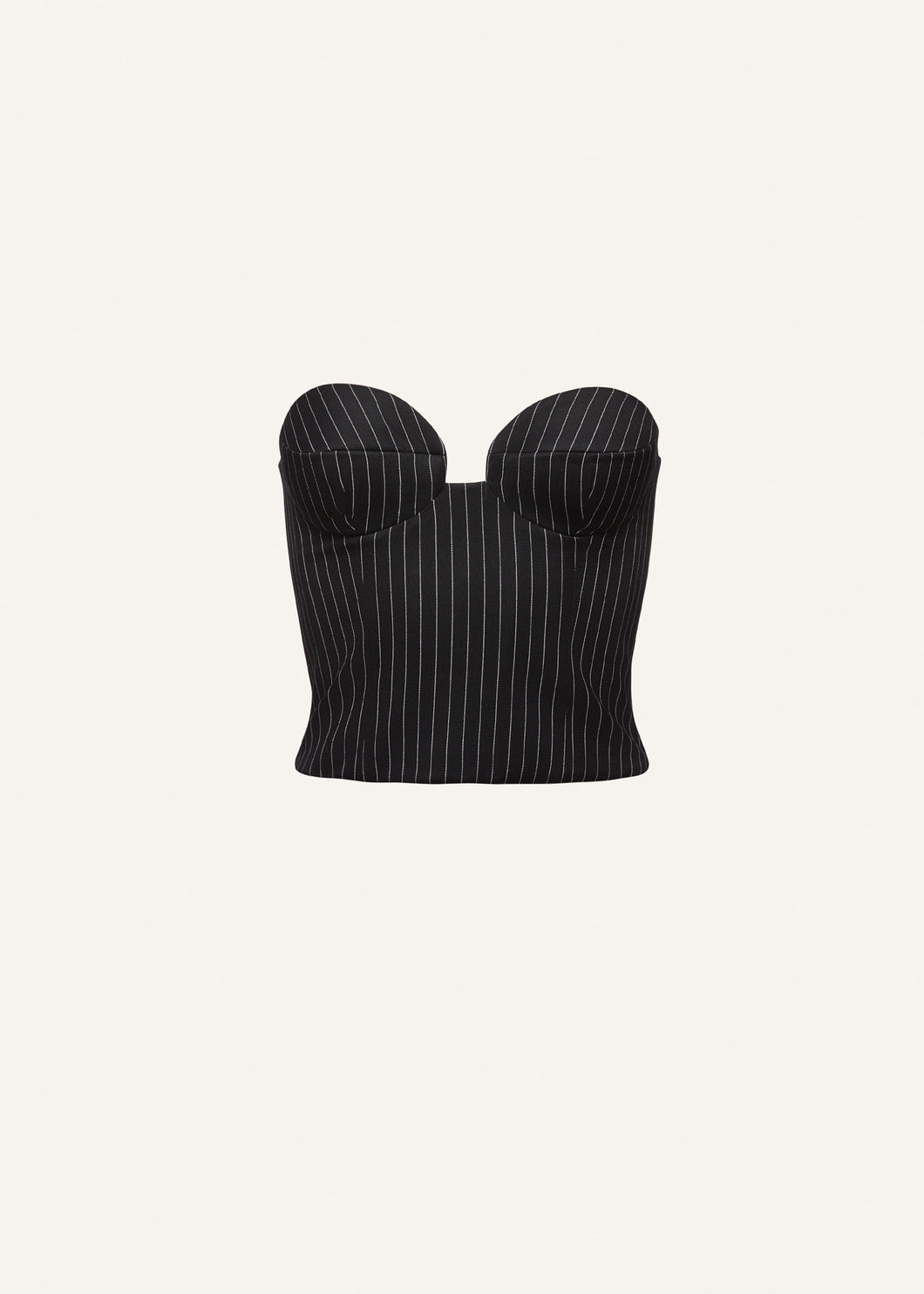 Strapless corset top in black pinstripe