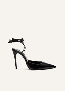 Pointed-toe mule wrap pumps in black leather