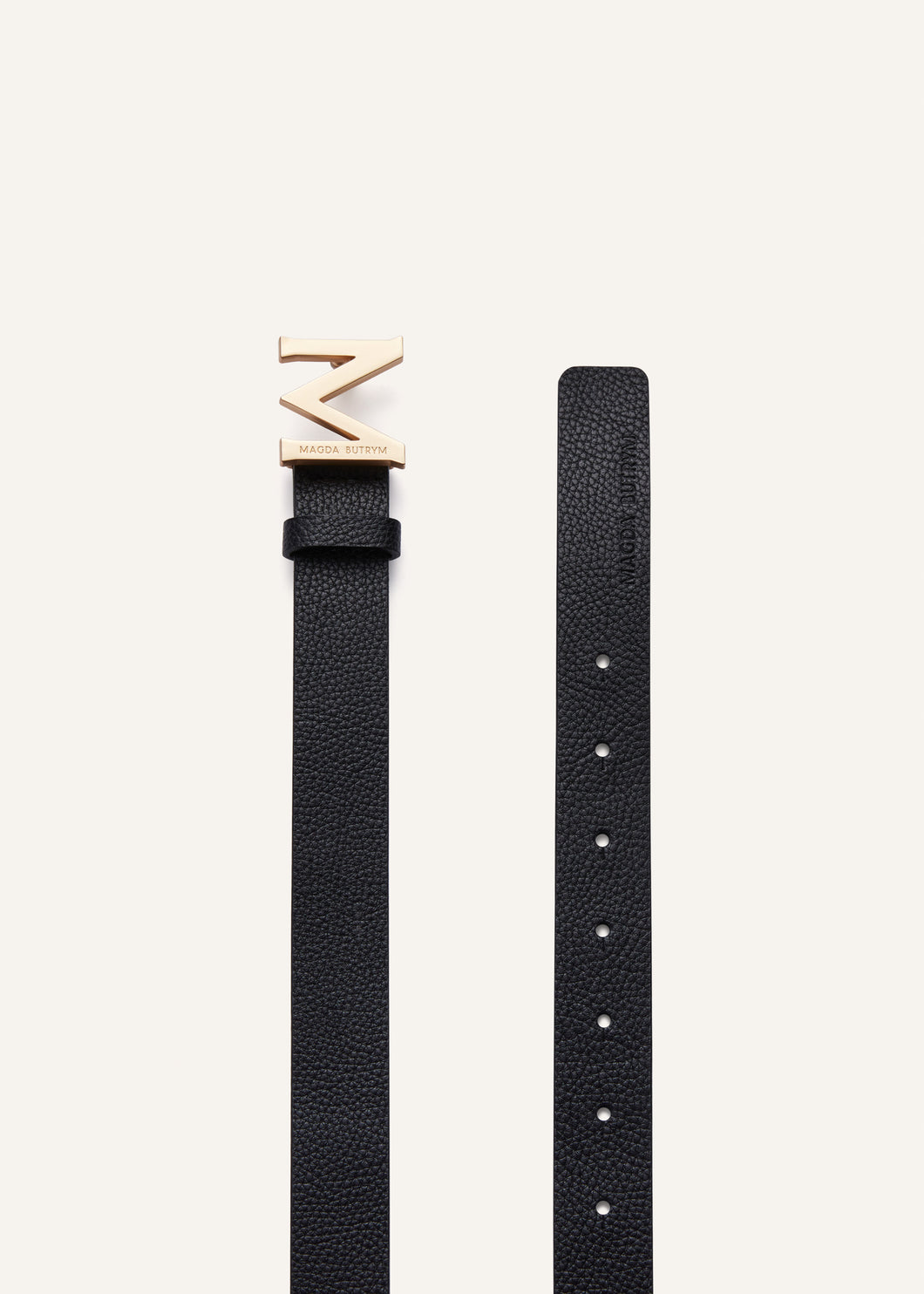 M logo belt in black grained leather