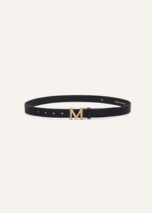M logo belt in black grained leather