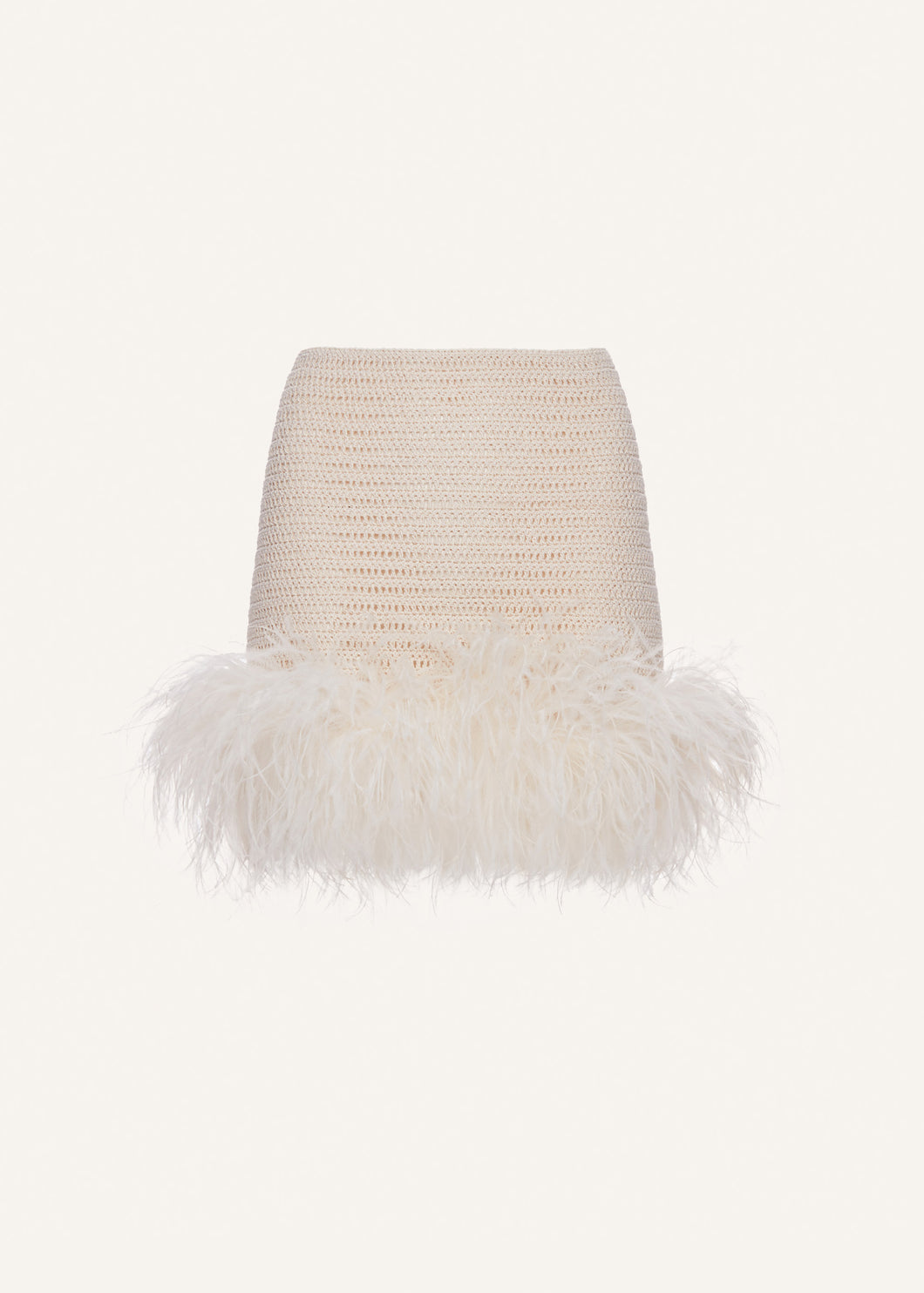 Feather crochet mini skirt in cream
