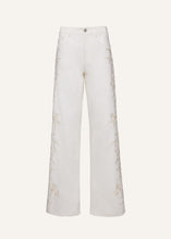 Load image into Gallery viewer, Floral embroidered denim in white
