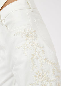 Floral embroidered denim in white