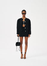 Load image into Gallery viewer, Embossed flower print knit cardigan in black
